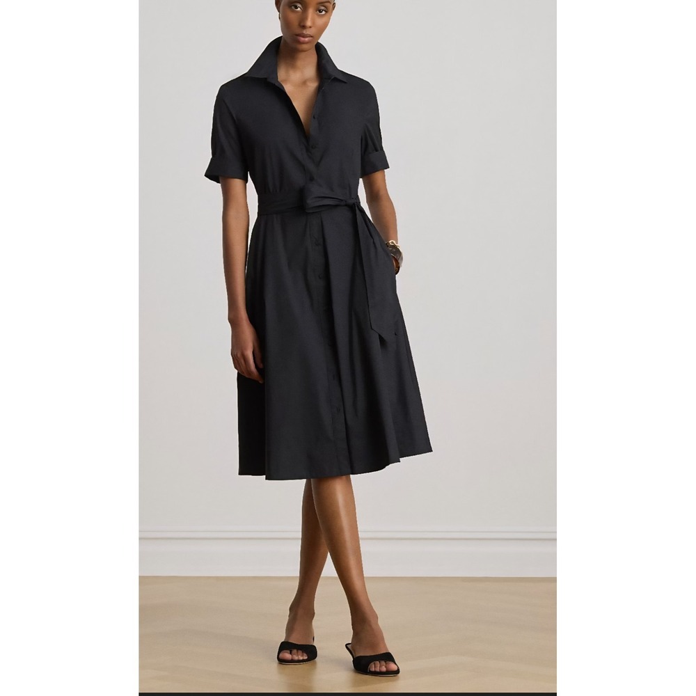 Lauren Ralph Lauren Cotton-Blend Shirtdress Midi Black Dress Size 2 Classic